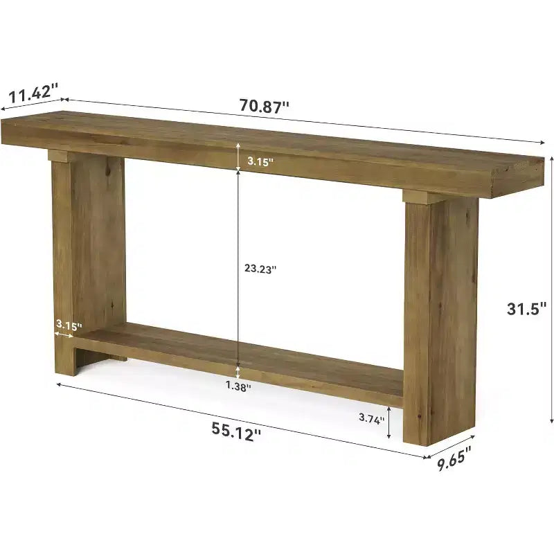 Console de ferme en bois massif de 70,9 po pour entrée, salon, couloir, brun foncé
