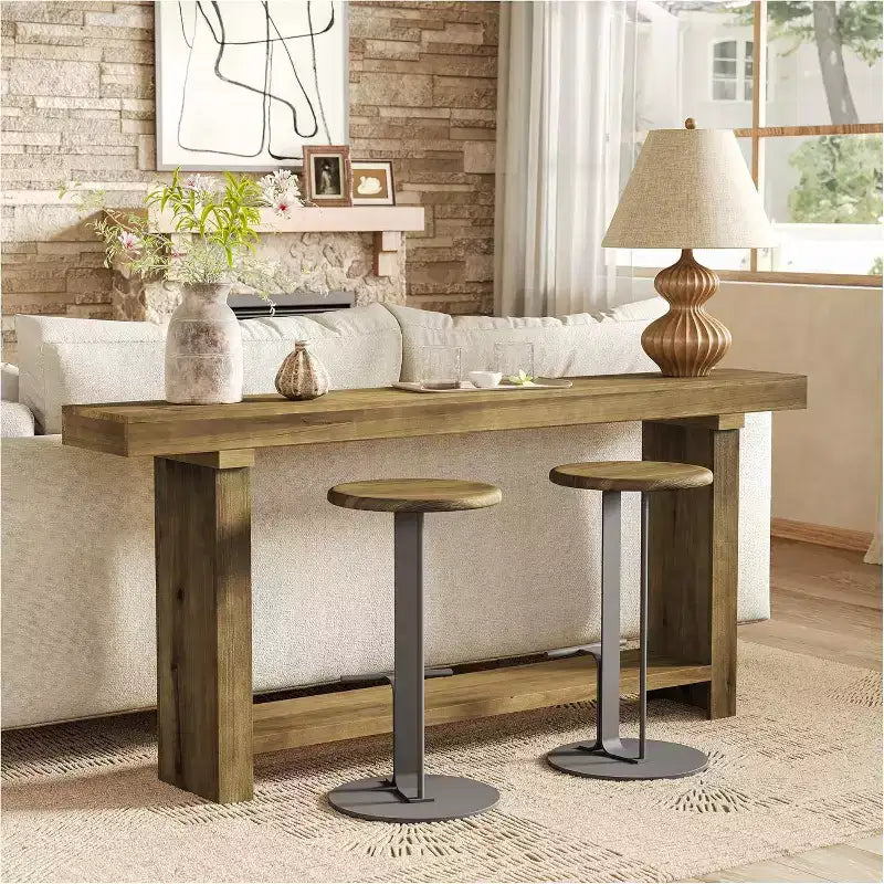 Console de ferme en bois massif de 70,9 po pour entrée, salon, couloir, brun foncé