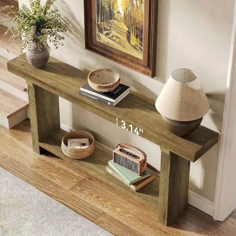 Console de ferme en bois massif de 70,9 po pour entrée, salon, couloir, brun foncé