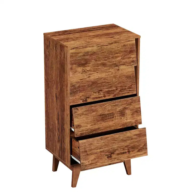 Commode à tiroirs avec design biseauté et pieds en bois massif, options 4 ou 6 tiroirs