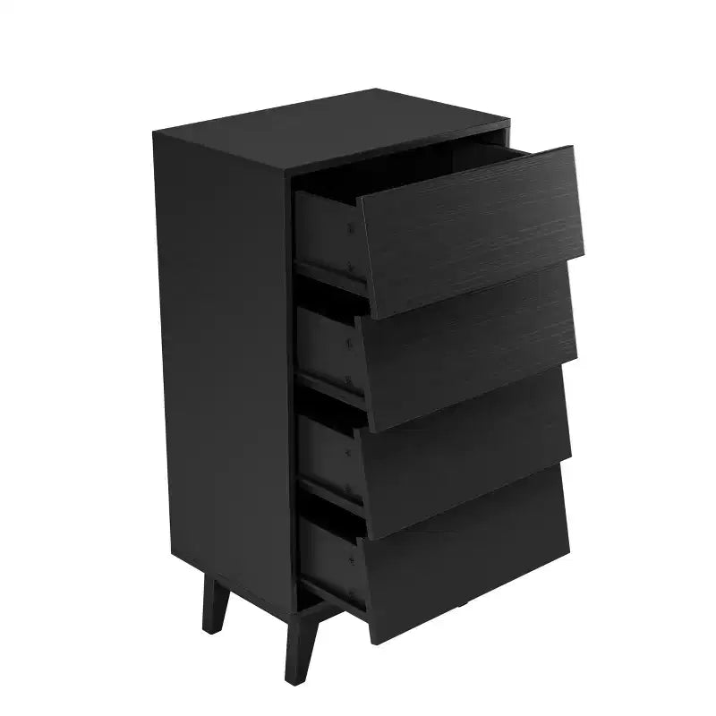 Commode à tiroirs avec design biseauté et pieds en bois massif, options 4 ou 6 tiroirs