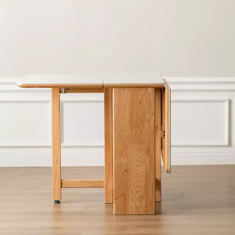 Table à manger extensible moderne avec pieds en chêne massif et plateau en pierre, pour 4 à 6 personnes