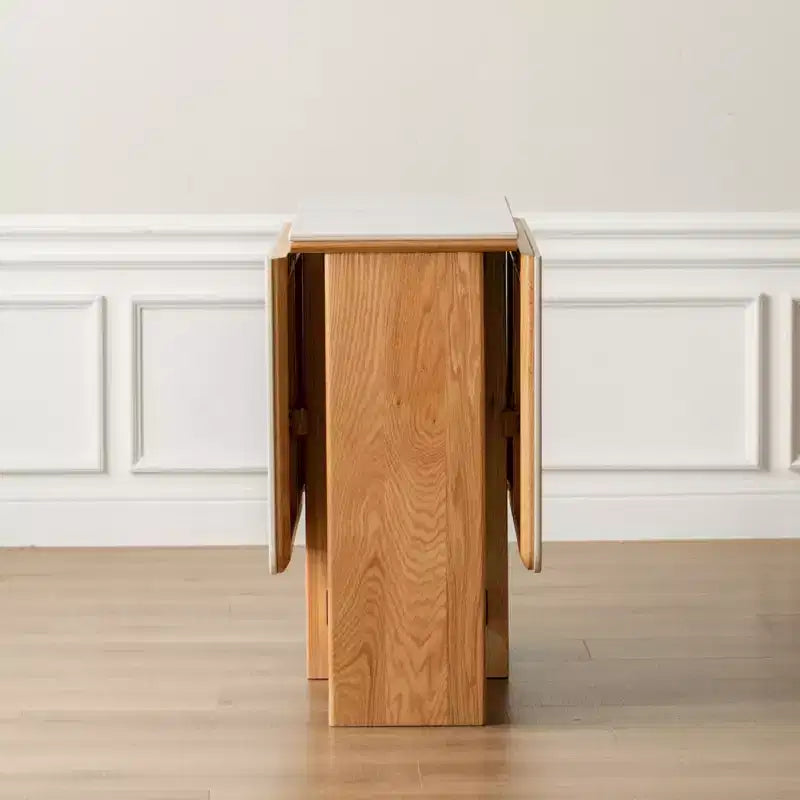 Table à manger extensible moderne avec pieds en chêne massif et plateau en pierre, pour 4 à 6 personnes