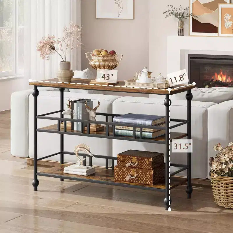 Console de table d'entrée de ferme de 43 po avec rangement ouvert à 3 niveaux, table de canapé étroite pour le couloir et le salon