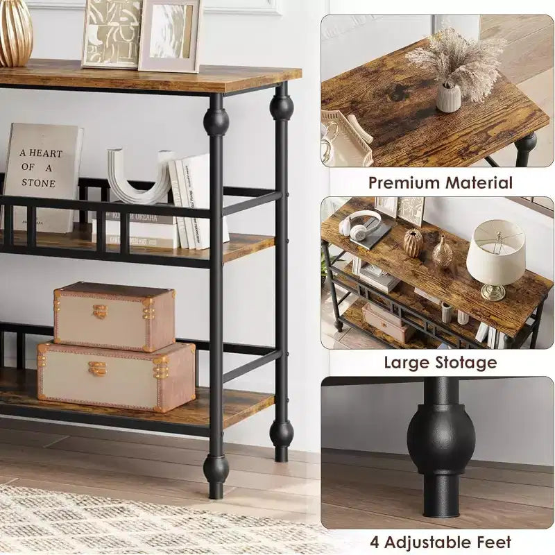 Console de table d'entrée de ferme de 43 po avec rangement ouvert à 3 niveaux, table de canapé étroite pour le couloir et le salon