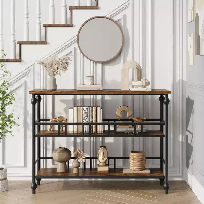 Console de table d'entrée de ferme de 43 po avec rangement ouvert à 3 niveaux, table de canapé étroite pour le couloir et le salon