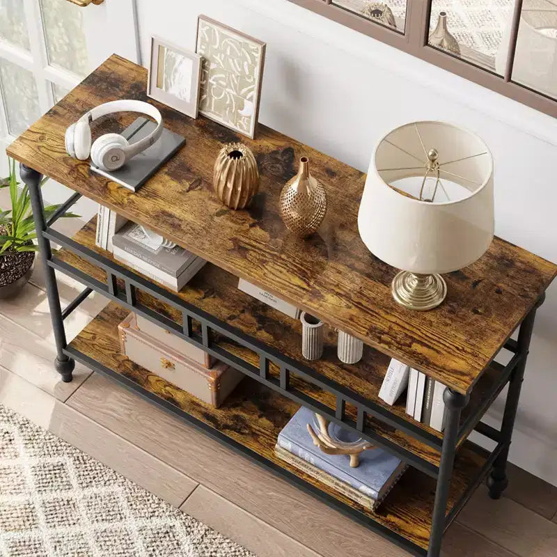 Console de table d'entrée de ferme de 43 po avec rangement ouvert à 3 niveaux, table de canapé étroite pour le couloir et le salon