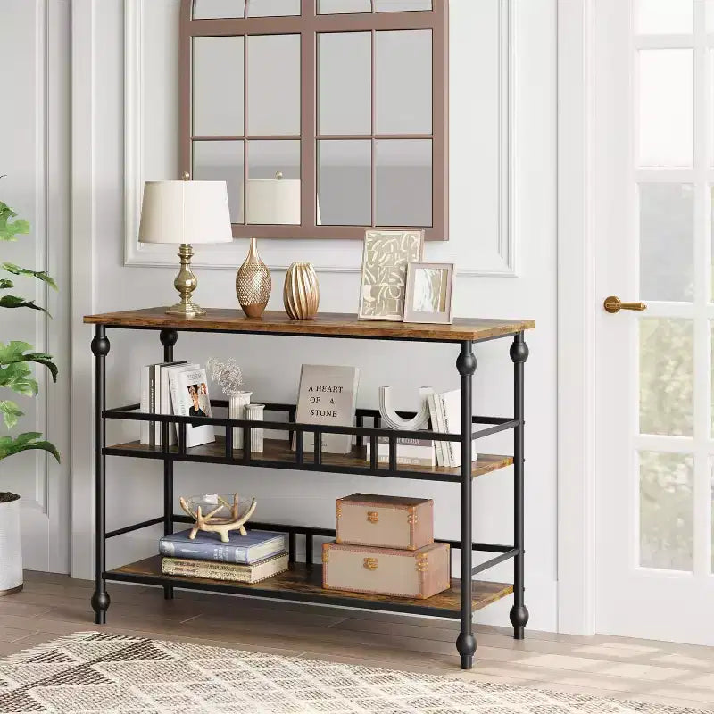 Console de table d'entrée de ferme de 43 po avec rangement ouvert à 3 niveaux, table de canapé étroite pour le couloir et le salon