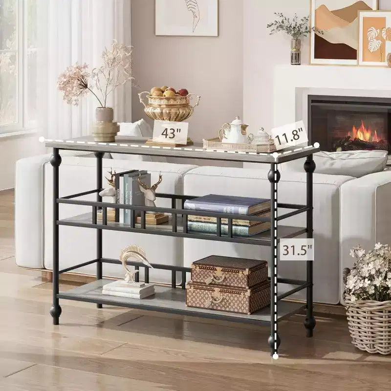 Console de table d'entrée de ferme de 43 po avec rangement ouvert à 3 niveaux, table de canapé étroite pour le couloir et le salon