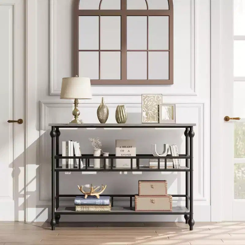 Console de table d'entrée de ferme de 43 po avec rangement ouvert à 3 niveaux, table de canapé étroite pour le couloir et le salon