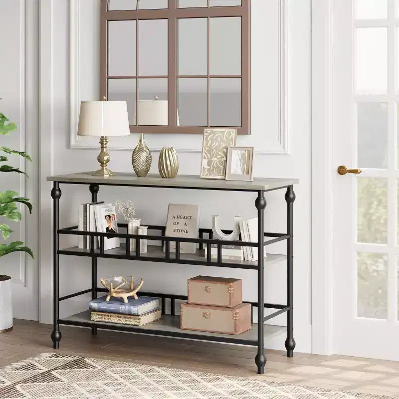 Console de table d'entrée de ferme de 43 po avec rangement ouvert à 3 niveaux, table de canapé étroite pour le couloir et le salon