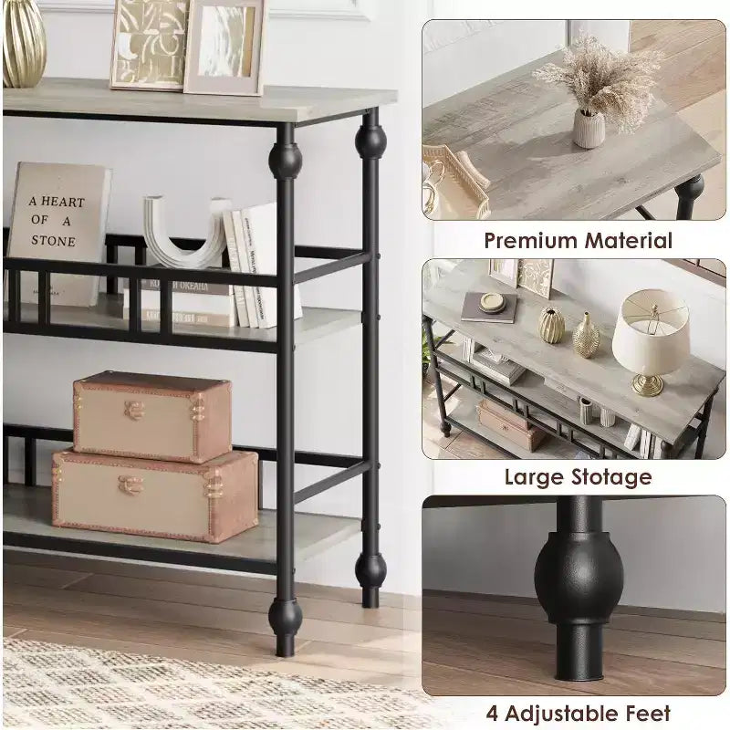 Console de table d'entrée de ferme de 43 po avec rangement ouvert à 3 niveaux, table de canapé étroite pour le couloir et le salon