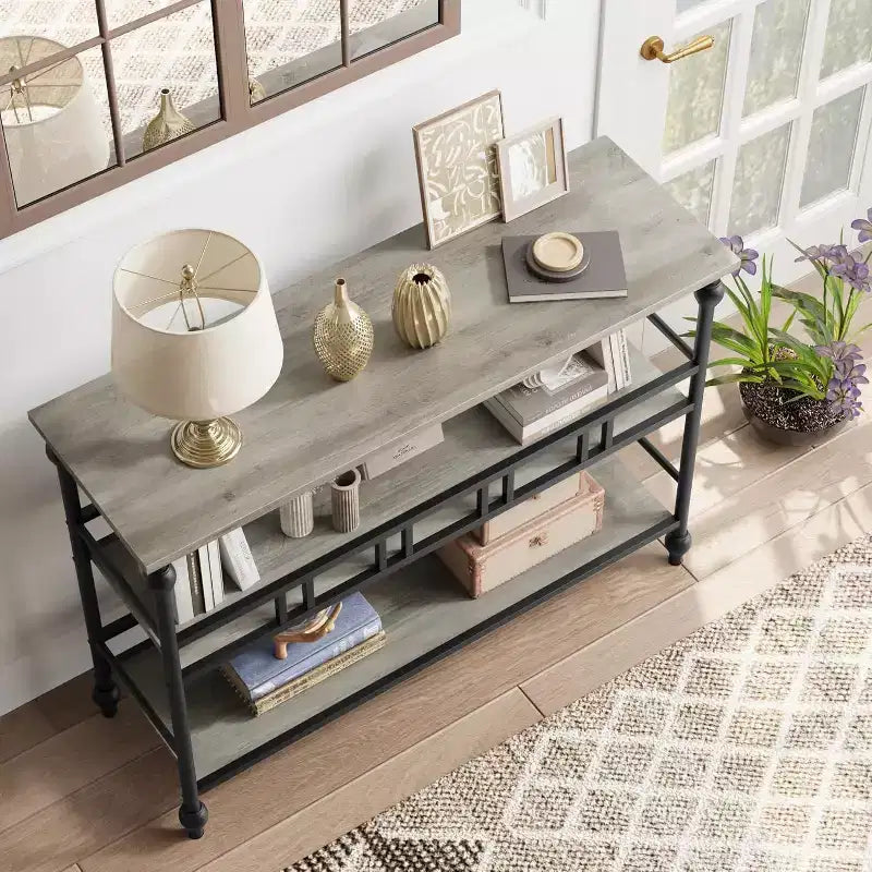 Console de table d'entrée de ferme de 43 po avec rangement ouvert à 3 niveaux, table de canapé étroite pour le couloir et le salon