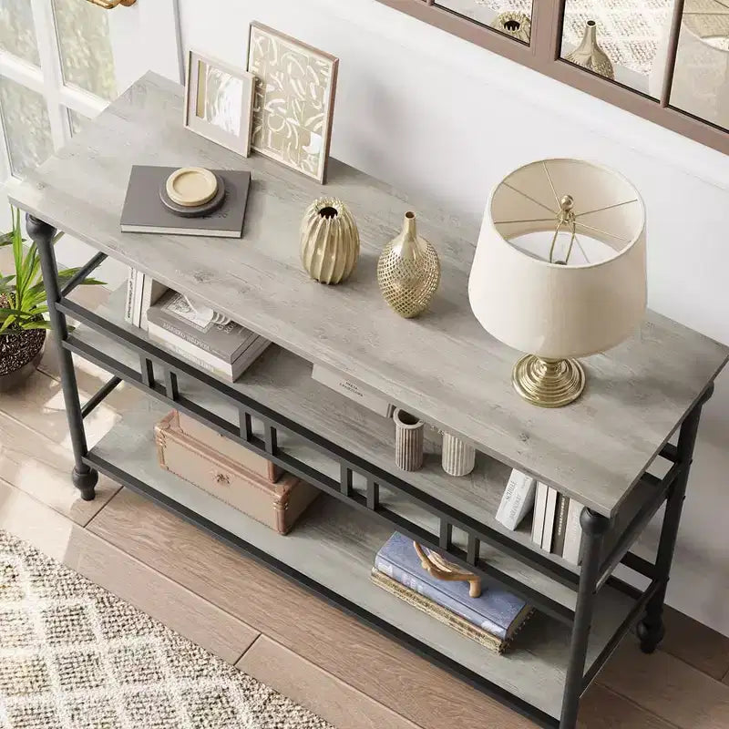 Console de table d'entrée de ferme de 43 po avec rangement ouvert à 3 niveaux, table de canapé étroite pour le couloir et le salon