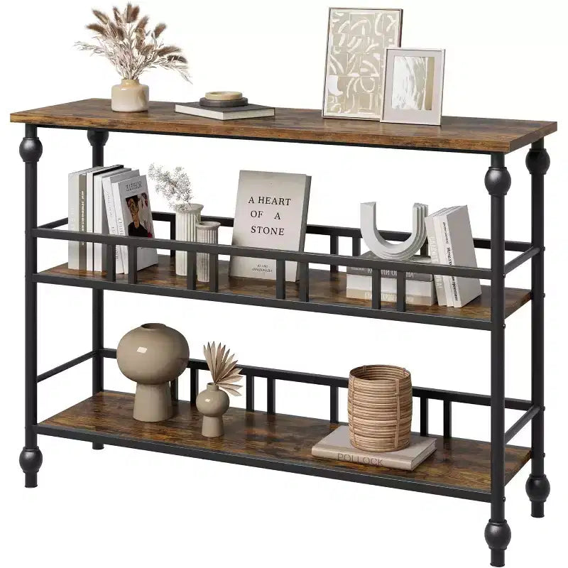 Console de table d'entrée de ferme de 43 po avec rangement ouvert à 3 niveaux, table de canapé étroite pour le couloir et le salon
