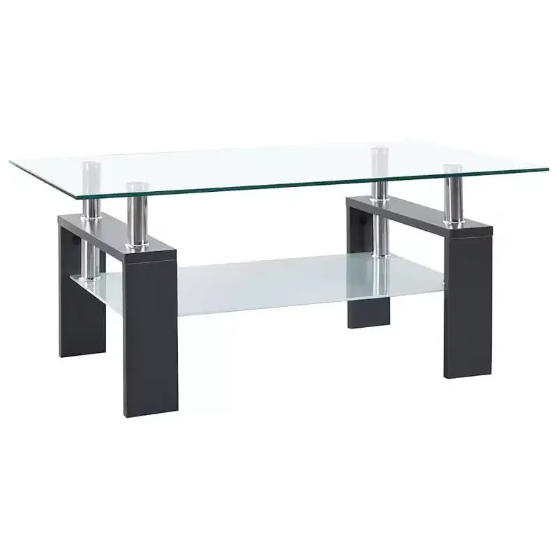 Table basse, verre trempé gris et transparent et mélaminé