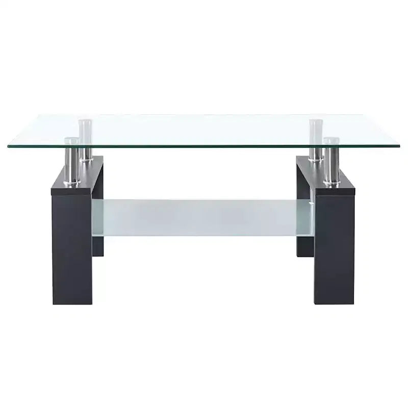 Table basse, verre trempé gris et transparent et mélaminé