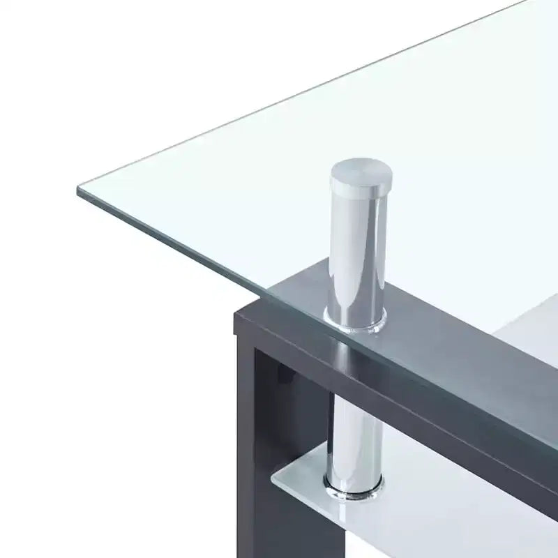 Table basse, verre trempé gris et transparent et mélaminé
