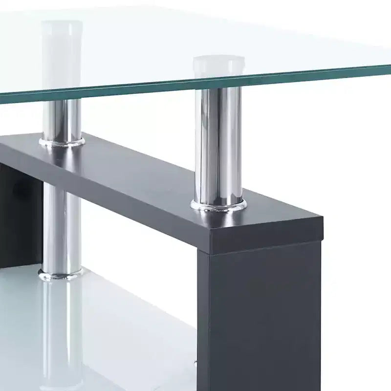 Table basse, verre trempé gris et transparent et mélaminé