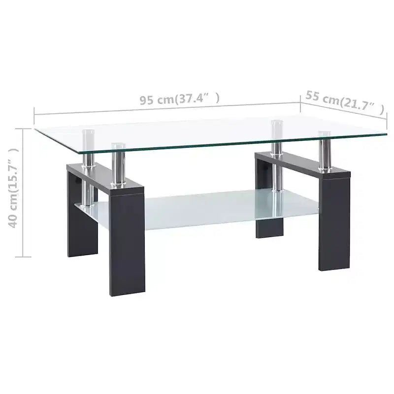 Table basse, verre trempé gris et transparent et mélaminé