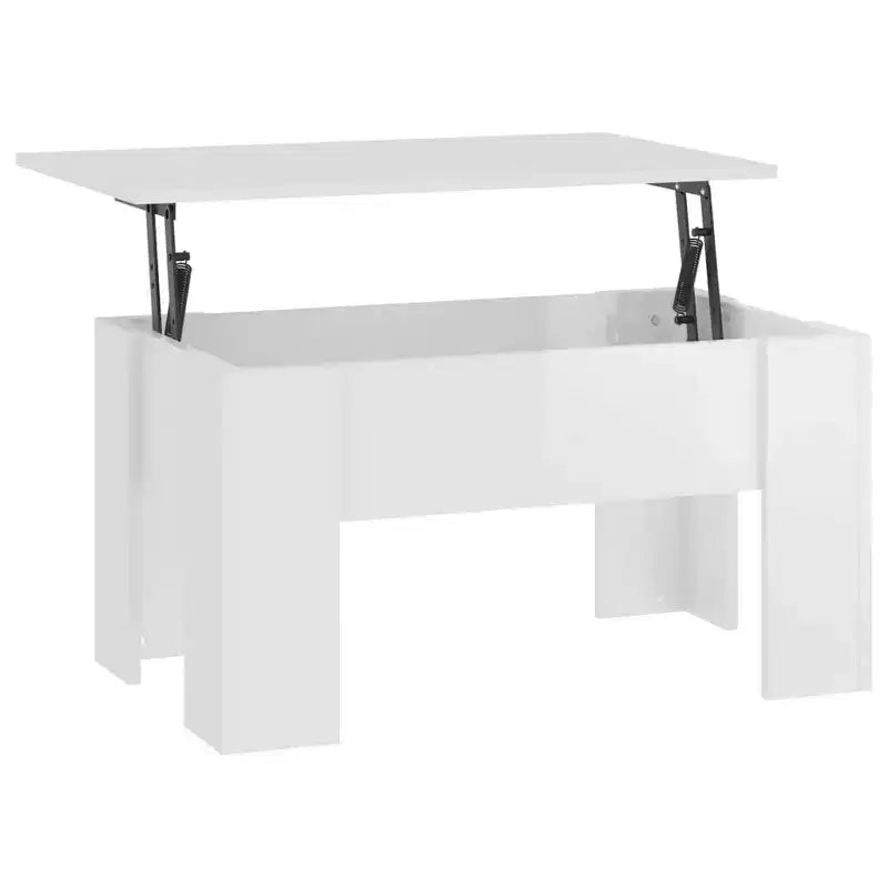 Table Basse relevable, Blanc Brillant, Bois Composite, Taille Moyenne