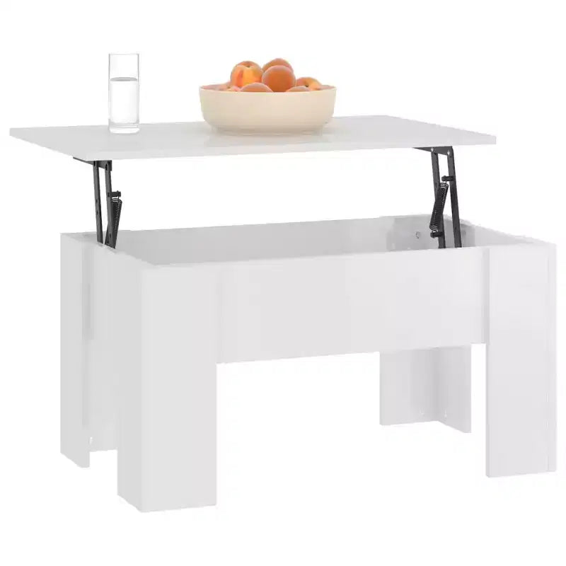 Table Basse relevable, Blanc Brillant, Bois Composite, Taille Moyenne