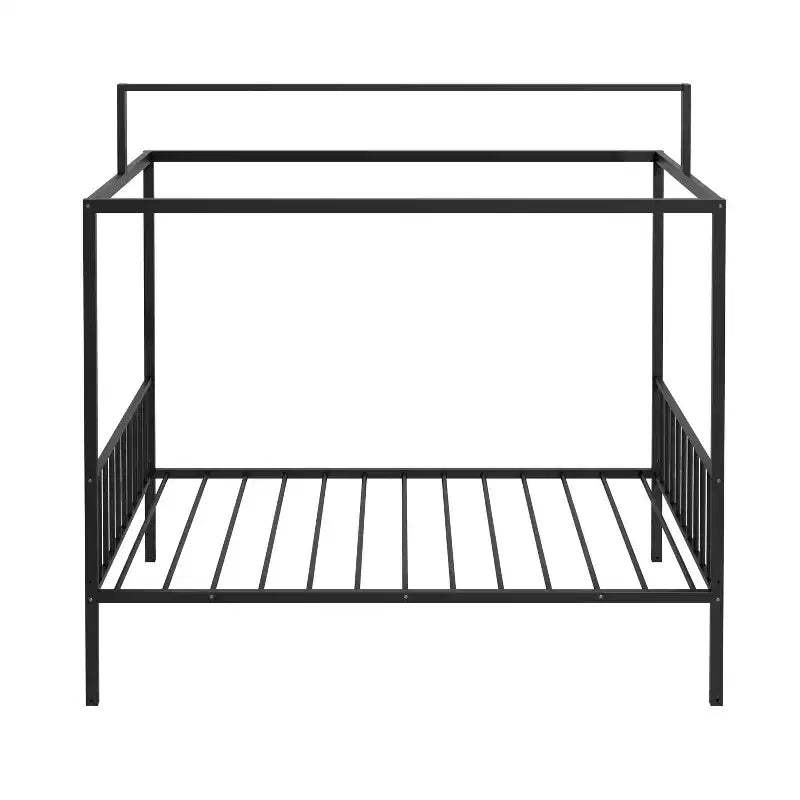 Lit de sol Montessori convertible 3-en-1 en métal, taille double/tout-petit, lit pour tout-petit avec clôture, lit à baldaquin