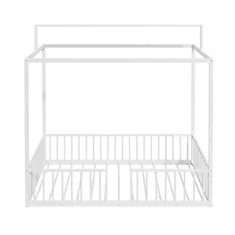 Lit de sol Montessori convertible 3-en-1 en métal, taille double/tout-petit, lit pour tout-petit avec clôture, lit à baldaquin