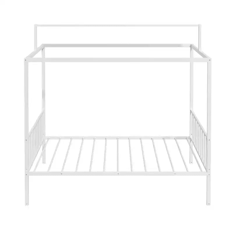 Lit de sol Montessori convertible 3-en-1 en métal, taille double/tout-petit, lit pour tout-petit avec clôture, lit à baldaquin