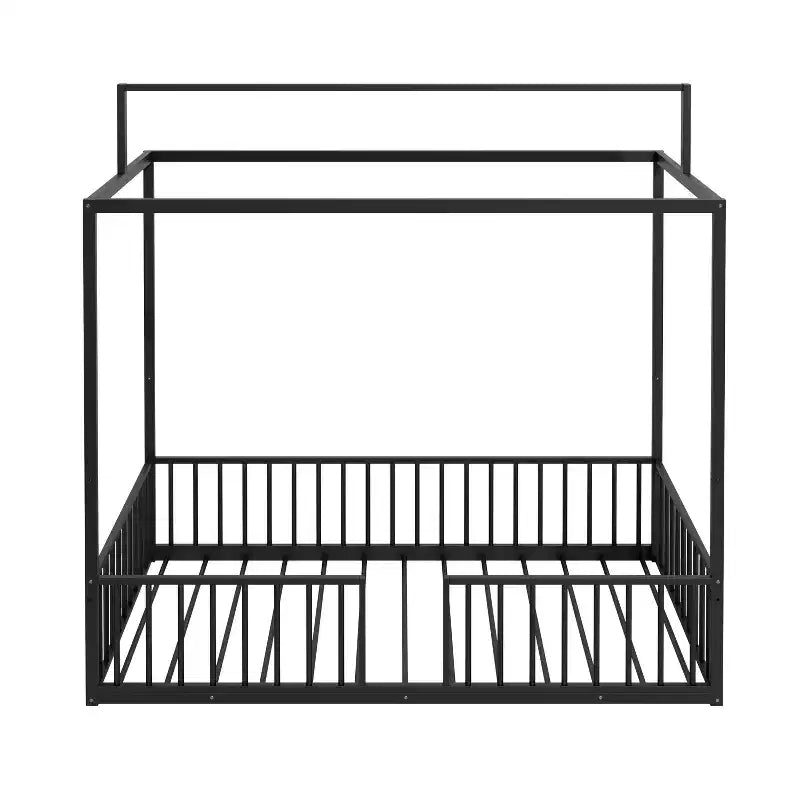 Lit de sol Montessori convertible 3-en-1 en métal, taille double/tout-petit, lit pour tout-petit avec clôture, lit à baldaquin