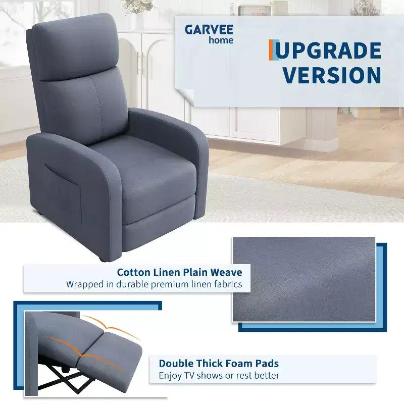 Fauteuil Inclinable Paresseux Monoplace, Réglable de 90° à 160°, Poche Latérale, Accoudoirs Larges et Assise Rembourrée