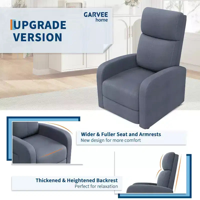 Fauteuil Inclinable Paresseux Monoplace, Réglable de 90° à 160°, Poche Latérale, Accoudoirs Larges et Assise Rembourrée