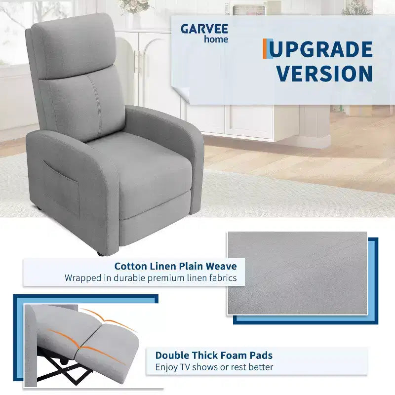Fauteuil Inclinable Paresseux Monoplace, Réglable de 90° à 160°, Poche Latérale, Accoudoirs Larges et Assise Rembourrée