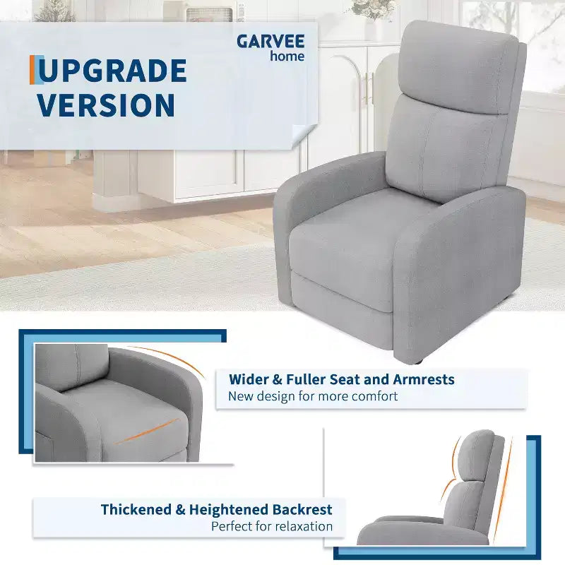 Fauteuil Inclinable Paresseux Monoplace, Réglable de 90° à 160°, Poche Latérale, Accoudoirs Larges et Assise Rembourrée