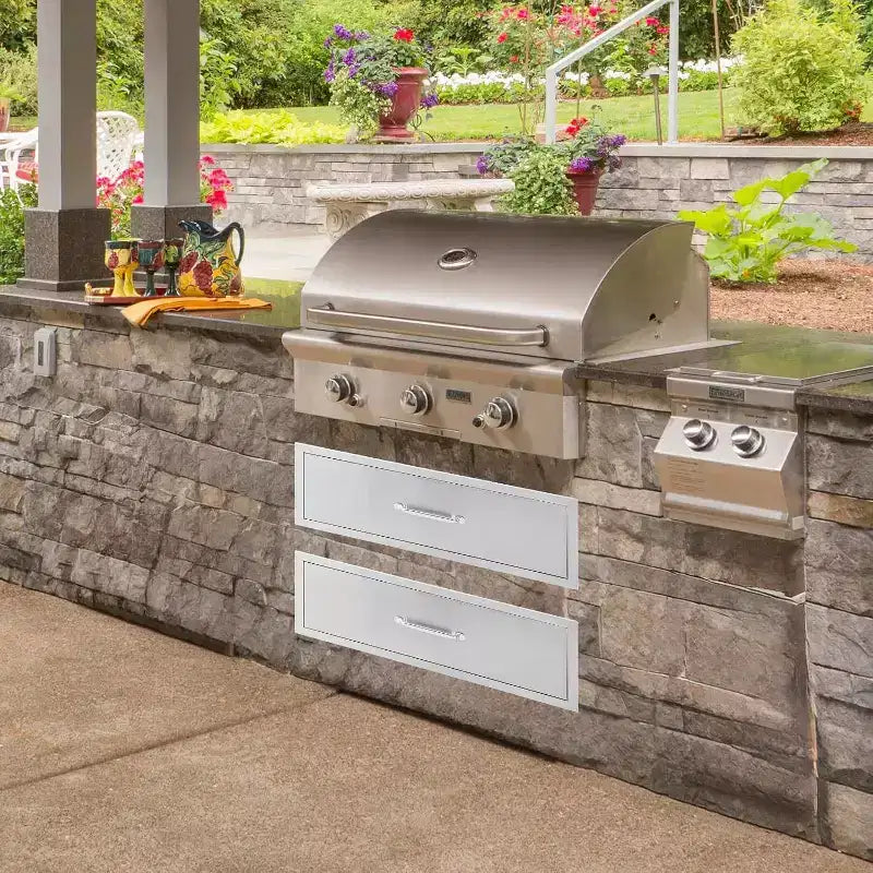 Tiroir de cuisine extérieure 76 cm l. x 58 cm H. x 25 cm P., double tiroir encastrable en acier inoxydable pour îlot de cuisine extérieure et barbecue de terrasse