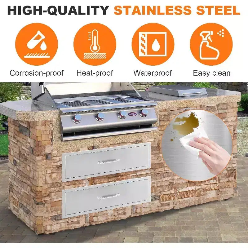 Tiroir de cuisine extérieure 76 cm l. x 58 cm H. x 25 cm P., double tiroir encastrable en acier inoxydable pour îlot de cuisine extérieure et barbecue de terrasse