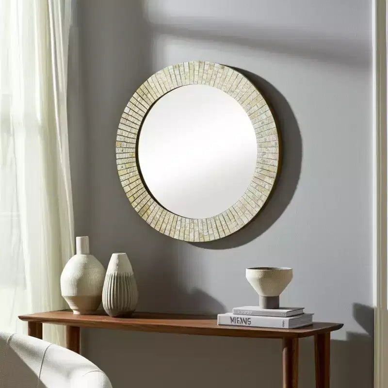 Miroir rond avec cadre texturé, finition métallique dorée, style moderne pour la décoration murale de la maison, du bureau, de la chambre ou du salon