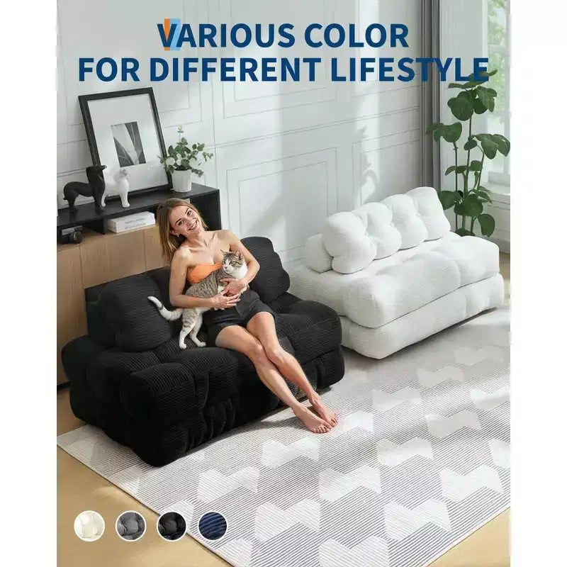 Canapé-lit convertible pliant 3 en 1 avec oreiller, matelas pliable avec support dorsal, fauteuil de couchage portable pour salon