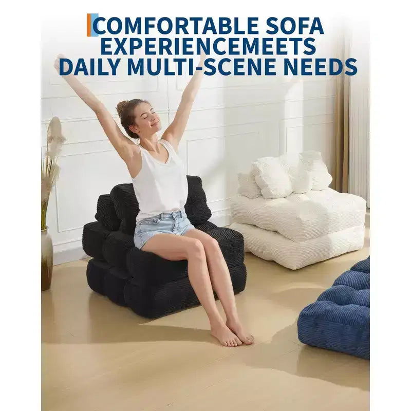 Canapé-lit convertible pliant 3 en 1 avec oreiller, matelas pliable avec support dorsal, fauteuil de couchage portable pour salon