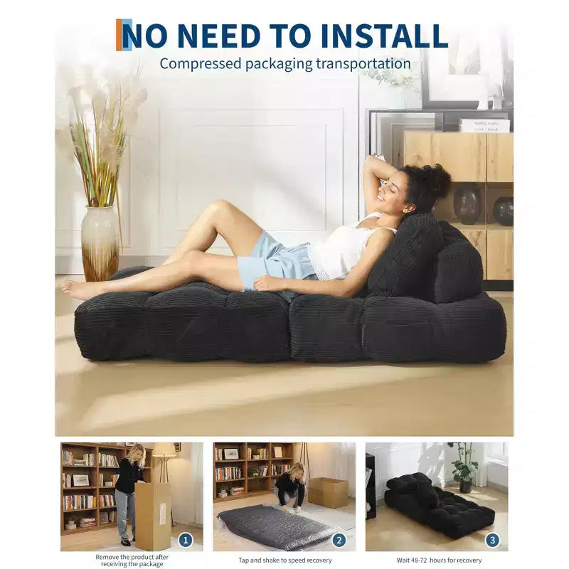 Canapé-lit convertible pliant 3 en 1 avec oreiller, matelas pliable avec support dorsal, fauteuil de couchage portable pour salon