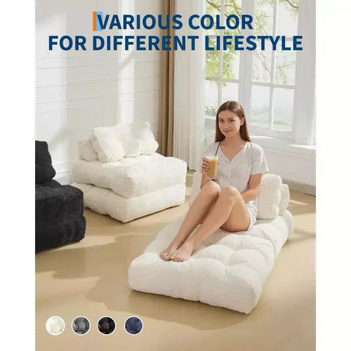 Canapé-lit convertible pliant 3 en 1 avec oreiller, matelas pliable avec support dorsal, fauteuil de couchage portable pour salon
