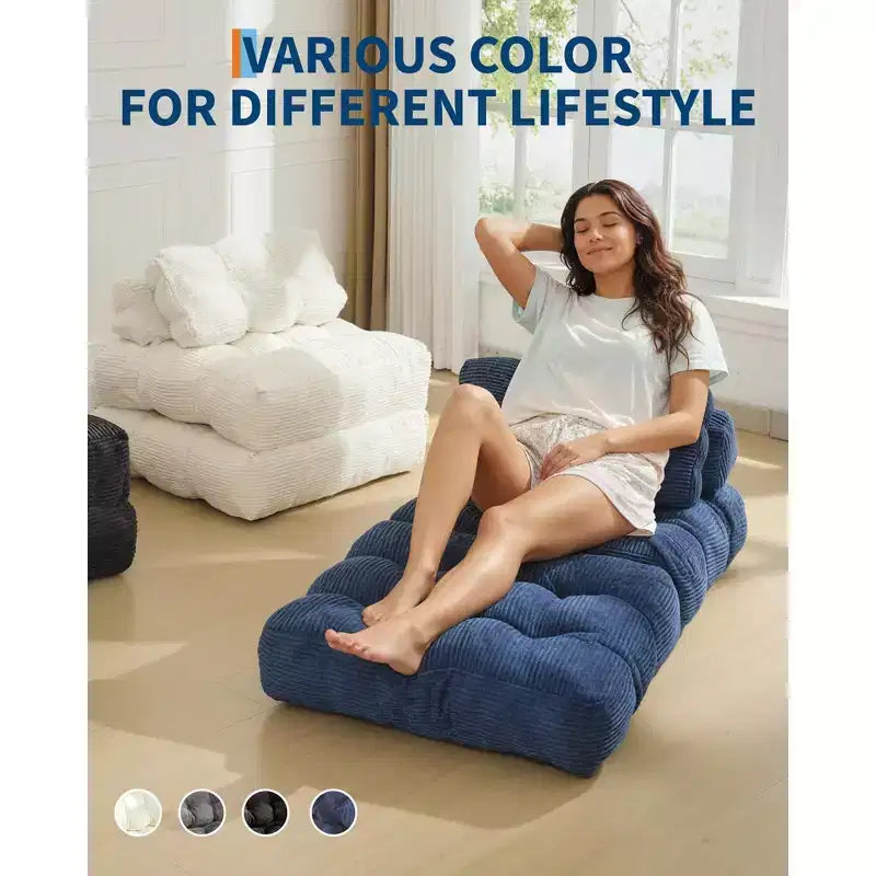 Canapé-lit convertible pliant 3 en 1 avec oreiller, matelas pliable avec support dorsal, fauteuil de couchage portable pour salon