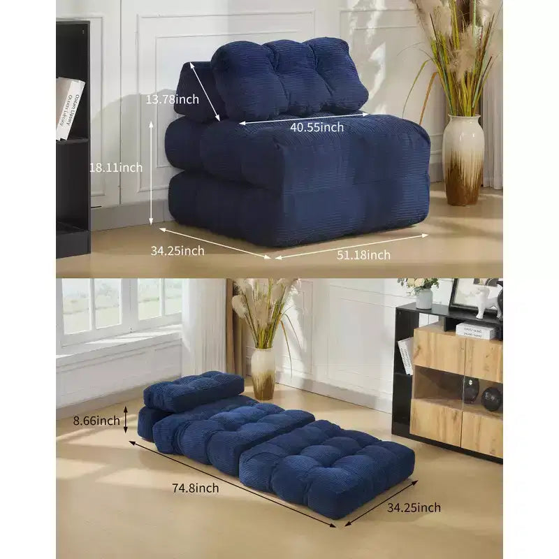 Canapé-lit convertible pliant 3 en 1 avec oreiller, matelas pliable avec support dorsal, fauteuil de couchage portable pour salon