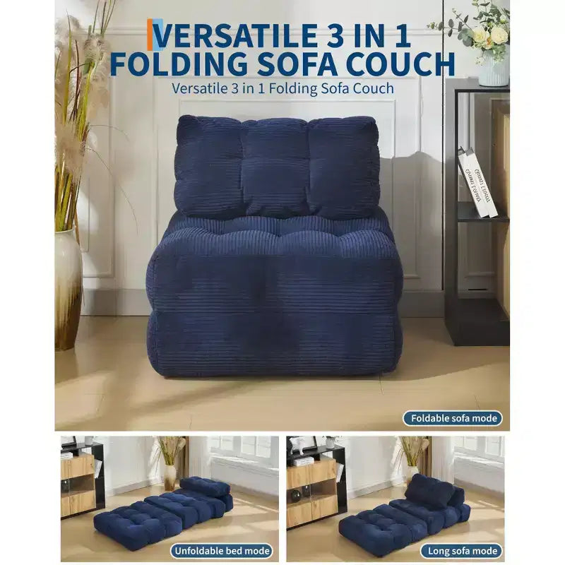 Canapé-lit convertible pliant 3 en 1 avec oreiller, matelas pliable avec support dorsal, fauteuil de couchage portable pour salon
