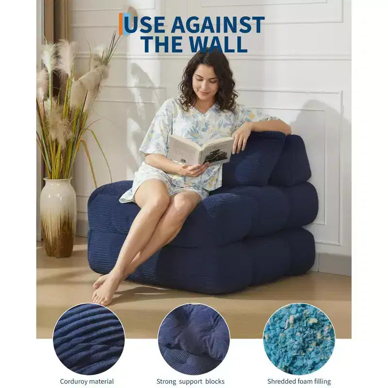 Canapé-lit convertible pliant 3 en 1 avec oreiller, matelas pliable avec support dorsal, fauteuil de couchage portable pour salon