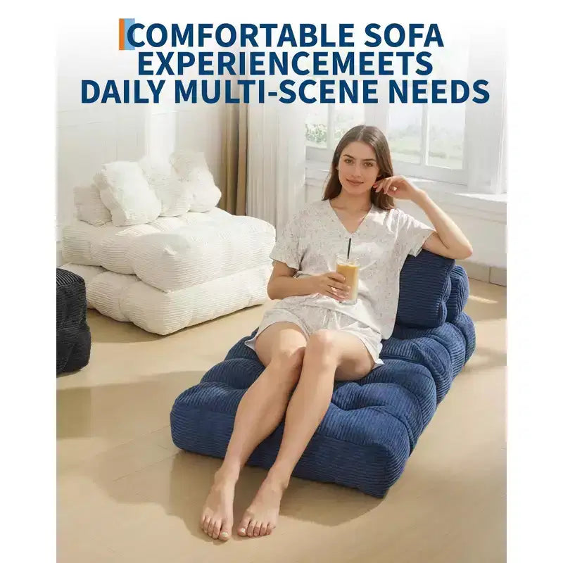 Canapé-lit convertible pliant 3 en 1 avec oreiller, matelas pliable avec support dorsal, fauteuil de couchage portable pour salon