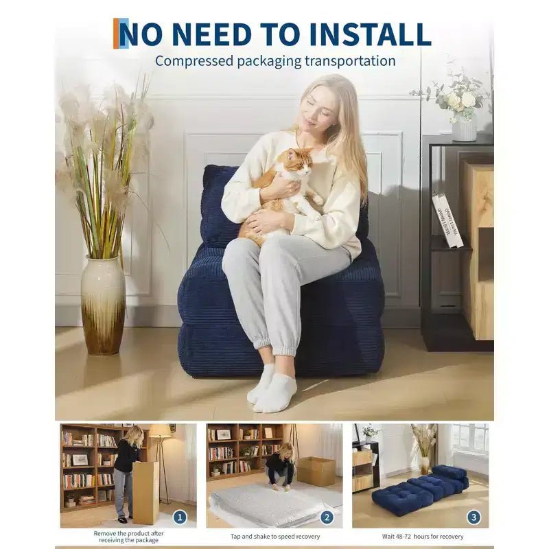 Canapé-lit convertible pliant 3 en 1 avec oreiller, matelas pliable avec support dorsal, fauteuil de couchage portable pour salon
