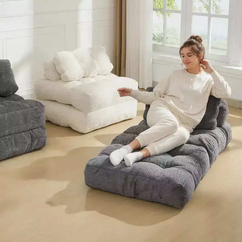 Canapé-lit convertible pliant 3 en 1 avec oreiller, matelas pliable avec support dorsal, fauteuil de couchage portable pour salon