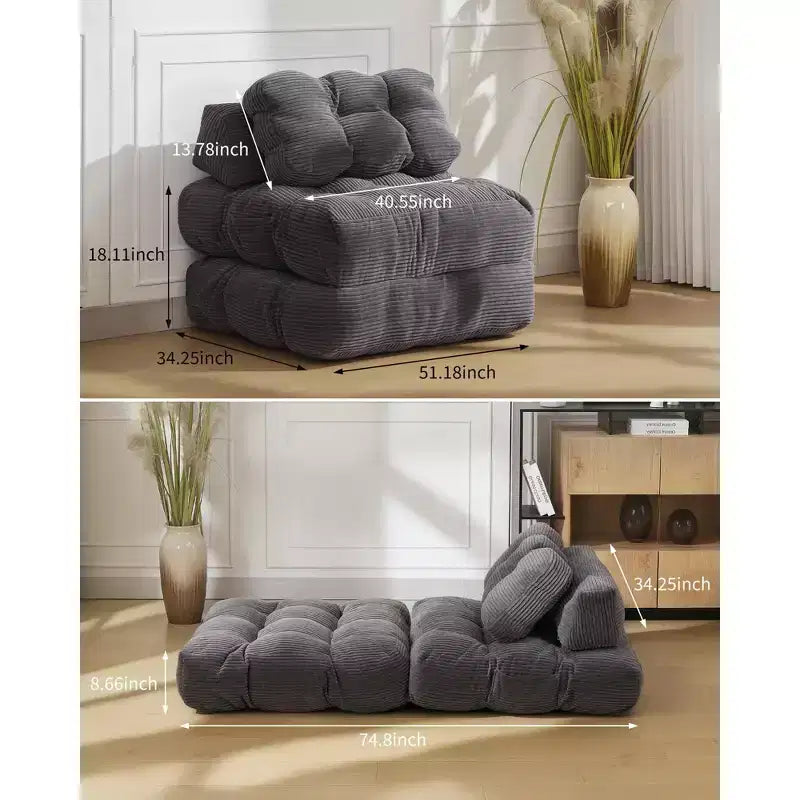 Canapé-lit convertible pliant 3 en 1 avec oreiller, matelas pliable avec support dorsal, fauteuil de couchage portable pour salon