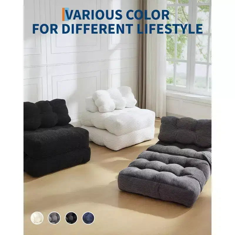 Canapé-lit convertible pliant 3 en 1 avec oreiller, matelas pliable avec support dorsal, fauteuil de couchage portable pour salon